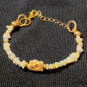 Nature's Raw Ethiopian Yellow Fire Opal In Freeform Artisan Gold Plated Bracelet